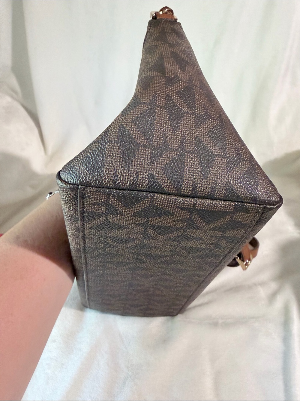 Michael Kors Brown Logo Dome Satchel with Tan Trim - Picture 13 of 14